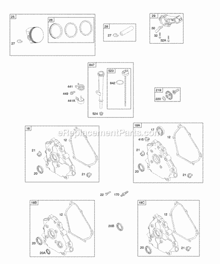 PistonRingsConnecting Rod Crankcase Covers Diagram and Parts List for 110412-0173-E1  Briggs and Stratton Engine